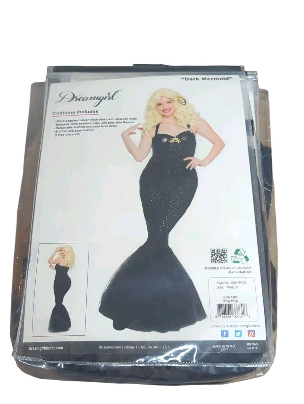 Dark Mermaid Halloween Costume Black Sexy Dress NEW MEDIUM Cosplay Party